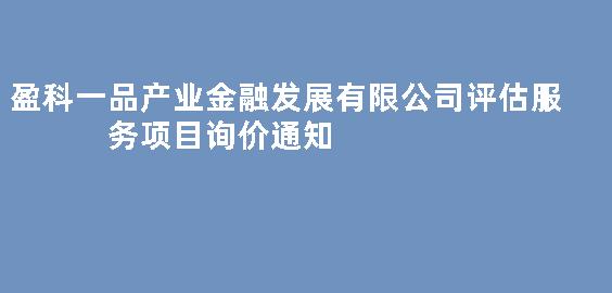 盈科一品产业金融发展有限公司评估服务项目询价通知